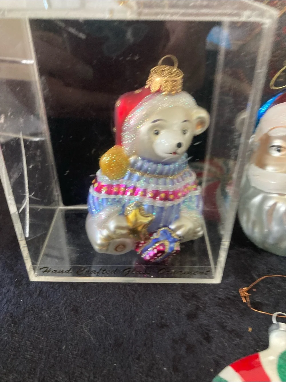 Festive Santas Christmas Bear Peppermint Swirl Glass Christmas Ornament